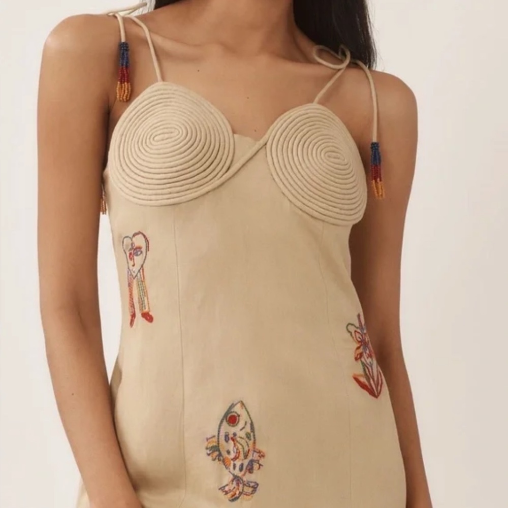 Farm Rio Surreal Embroidered Linen Blend Dress - Picture 2 of 7